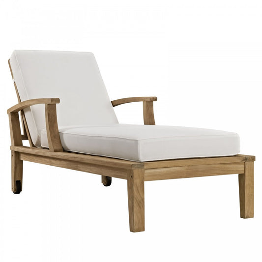 Marina Outdoor Patio Teak Single Chaise, Natural White