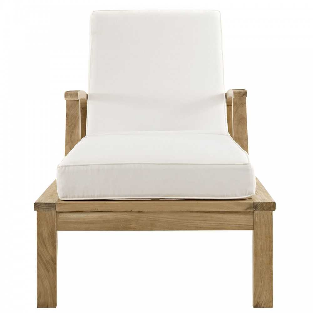 Marina Outdoor Patio Teak Single Chaise, Natural White
