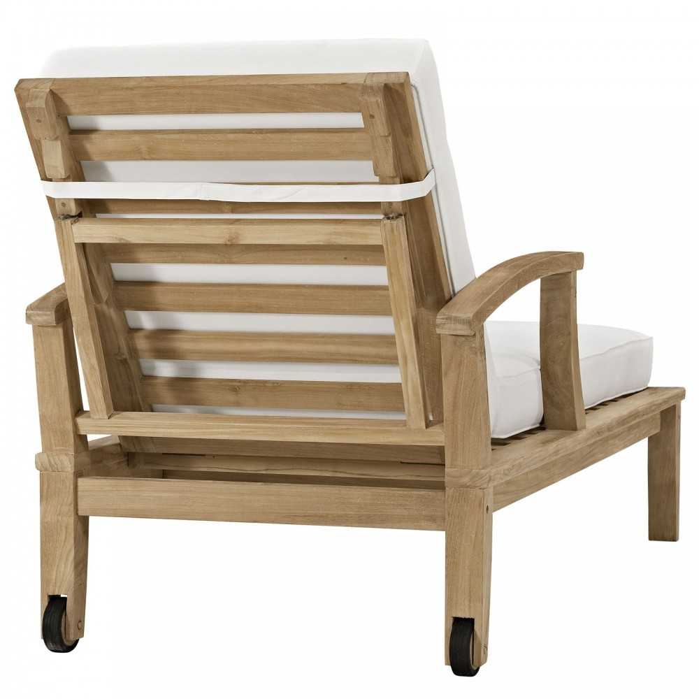 Marina Outdoor Patio Teak Single Chaise, Natural White