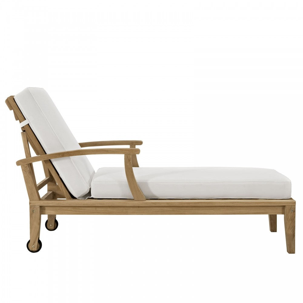 Marina Outdoor Patio Teak Single Chaise, Natural White