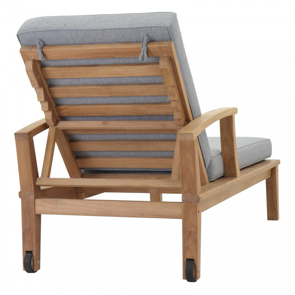 Marina Outdoor Patio Teak Single Chaise, Natural Gray