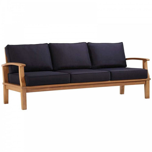 Marina Outdoor Patio Teak Sofa, Natural Navy