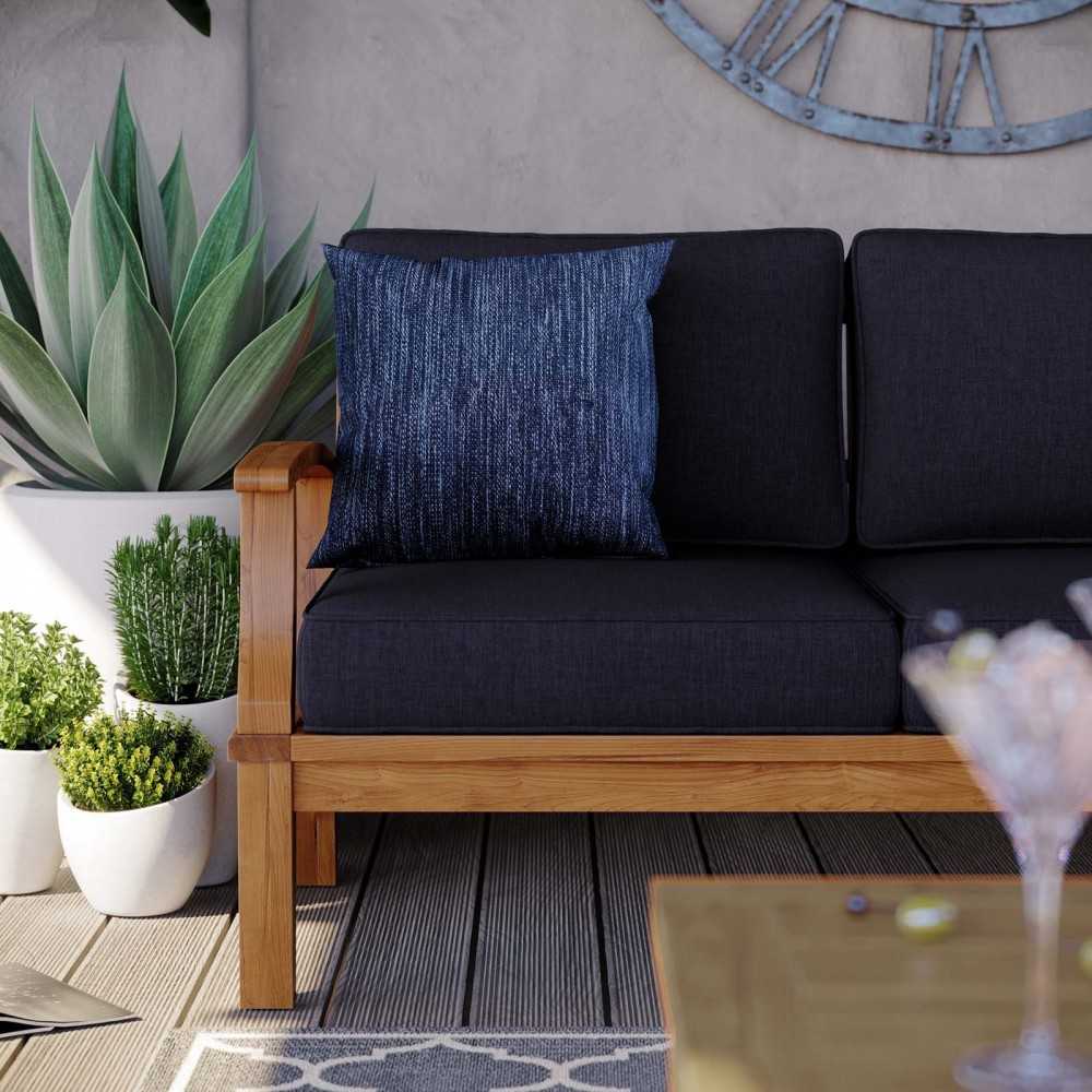 Marina Outdoor Patio Teak Sofa, Natural Navy