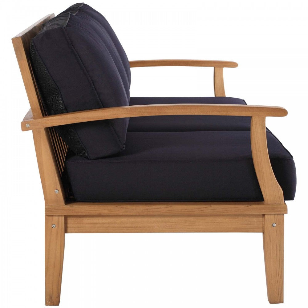 Marina Outdoor Patio Teak Sofa, Natural Navy