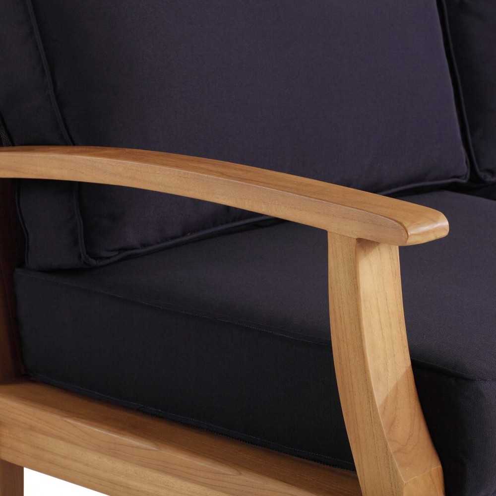 Marina Outdoor Patio Teak Sofa, Natural Navy