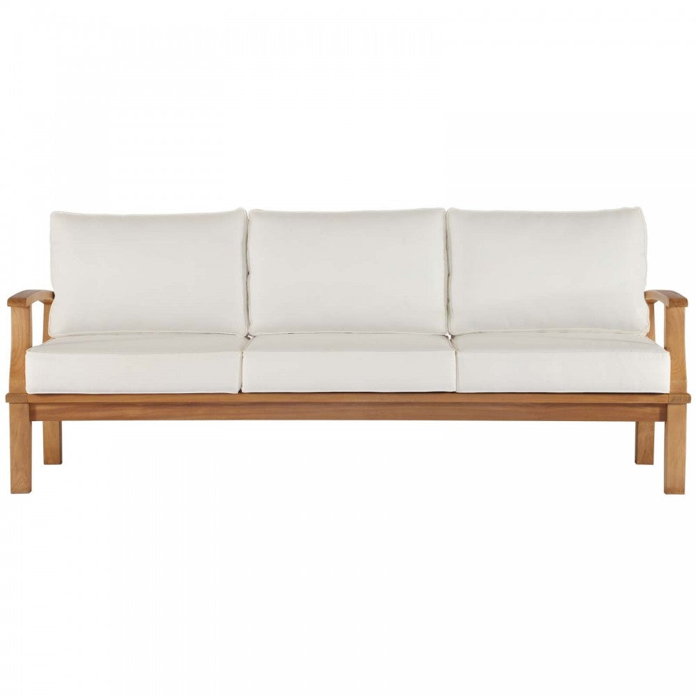 Marina Outdoor Patio Teak Sofa, Natural White
