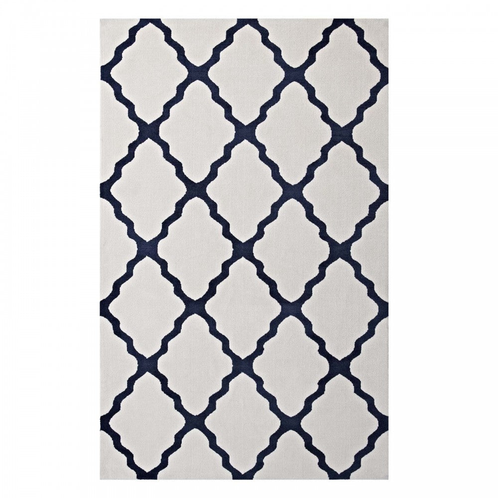 Marja Moroccan Trellis 5x8 Area Rug, Ivory and Navy