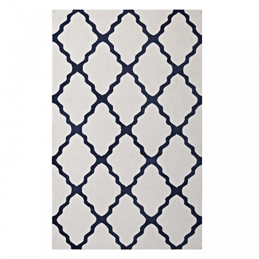 Marja Moroccan Trellis 5x8 Area Rug, Ivory and Navy