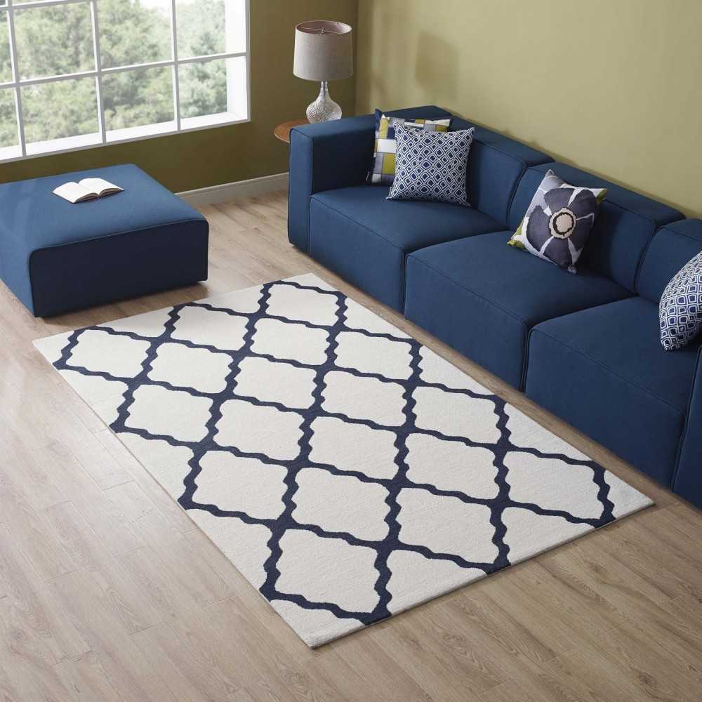 Marja Moroccan Trellis 5x8 Area Rug, Ivory and Navy