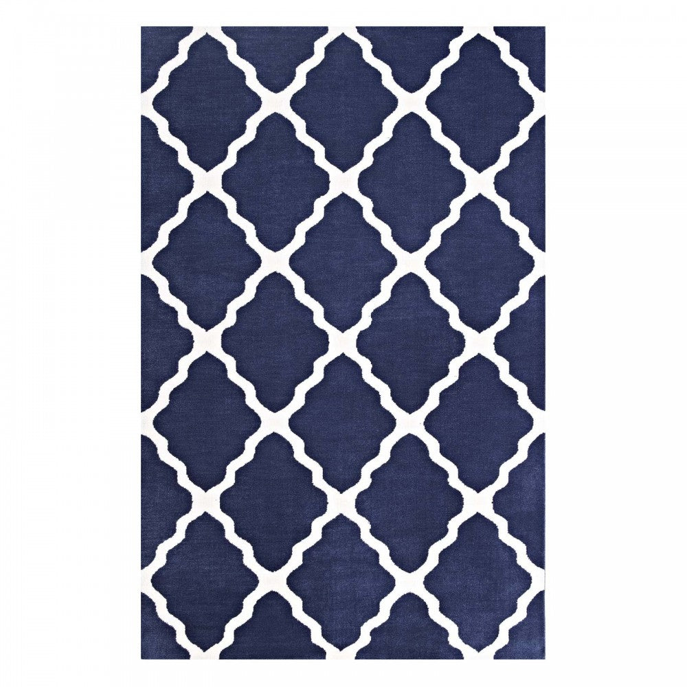 Marja Moroccan Trellis 5x8 Area Rug, Navy and Ivory