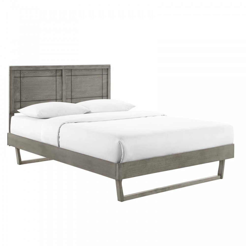 Marlee Full Wood Platform Bed With Angular Frame, Gray