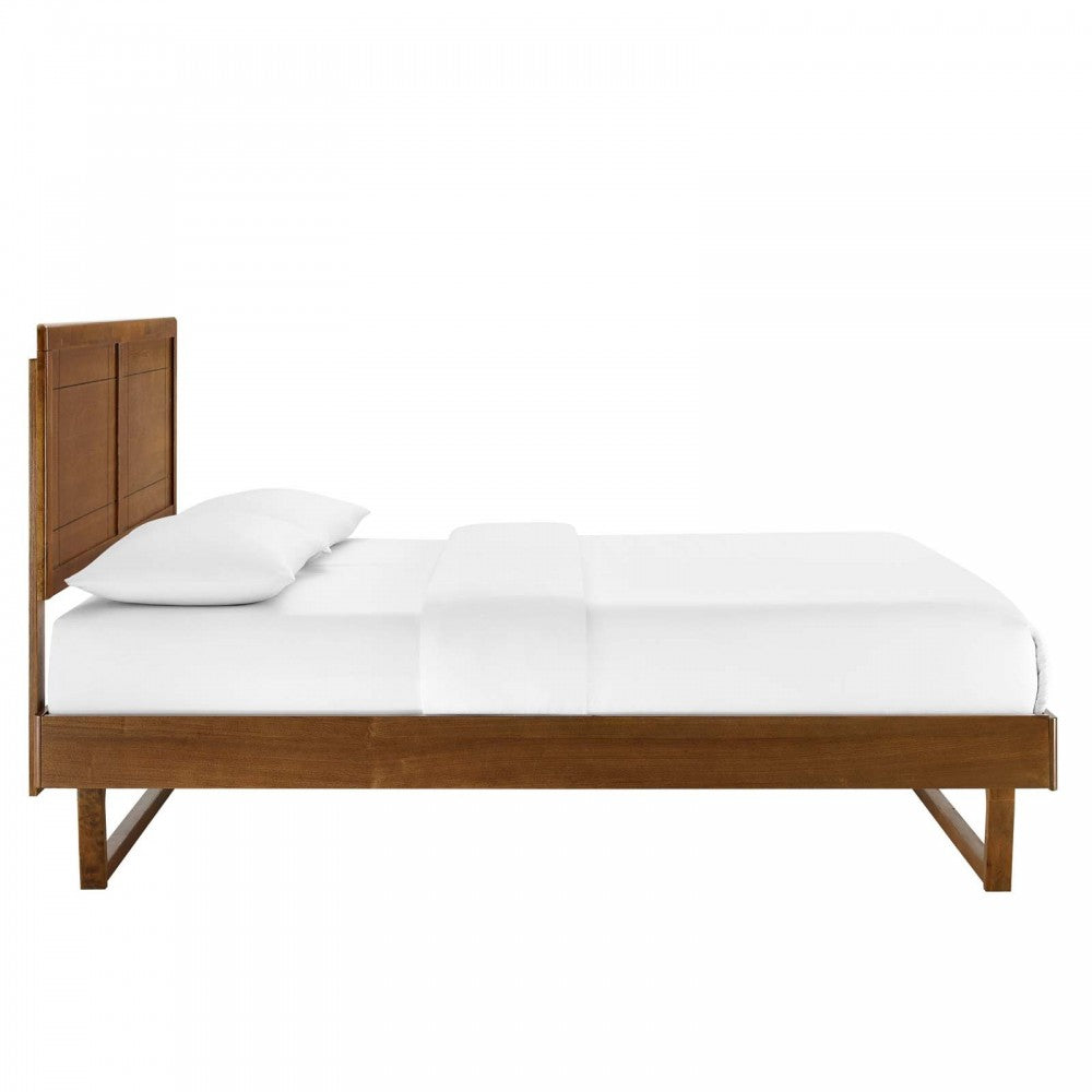 Marlee Full Wood Platform Bed With Angular Frame, Walnut