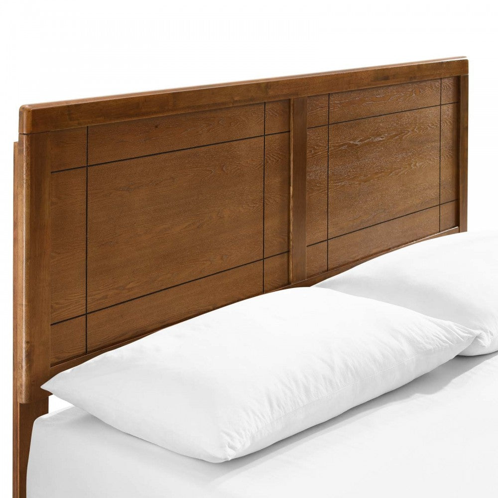 Marlee Full Wood Platform Bed With Angular Frame, Walnut