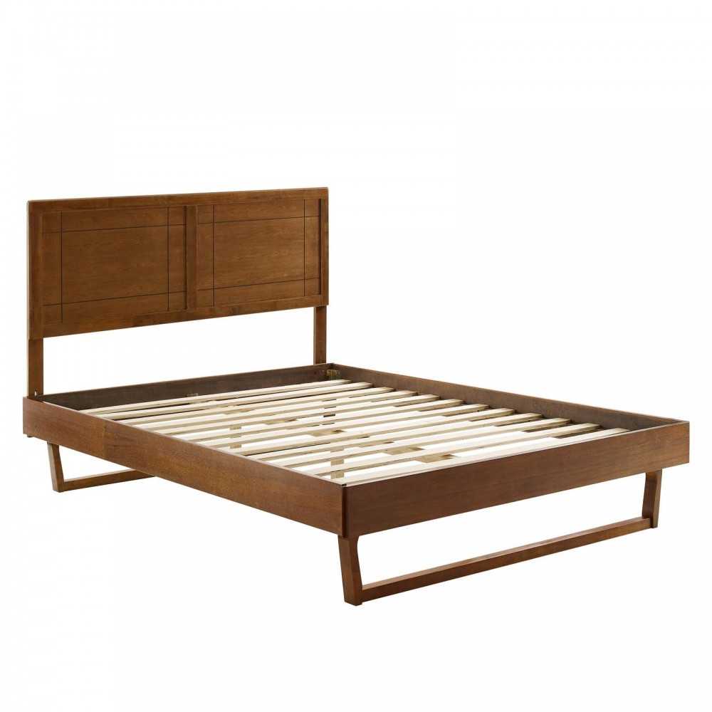 Marlee Full Wood Platform Bed With Angular Frame, Walnut