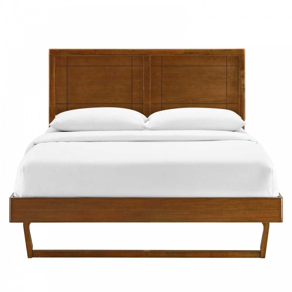 Marlee Full Wood Platform Bed With Angular Frame, Walnut