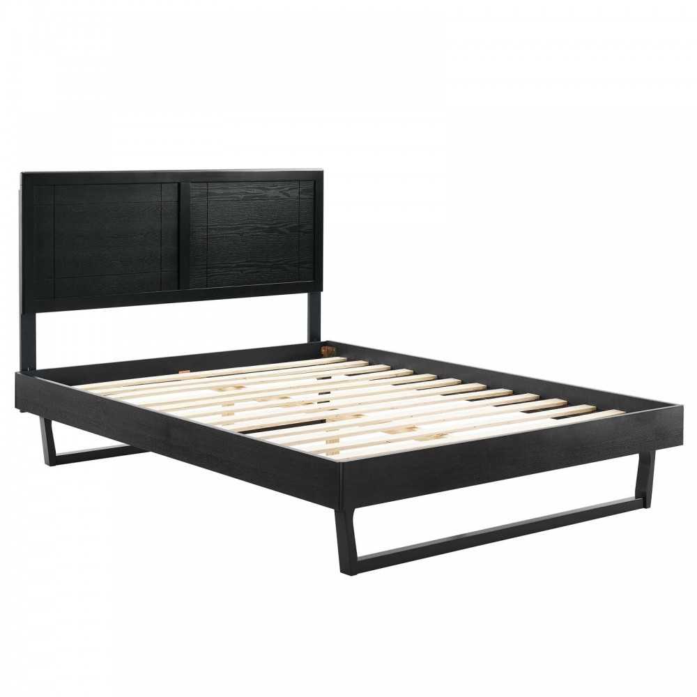 Marlee Full Wood Platform Bed With Angular Frame, Black