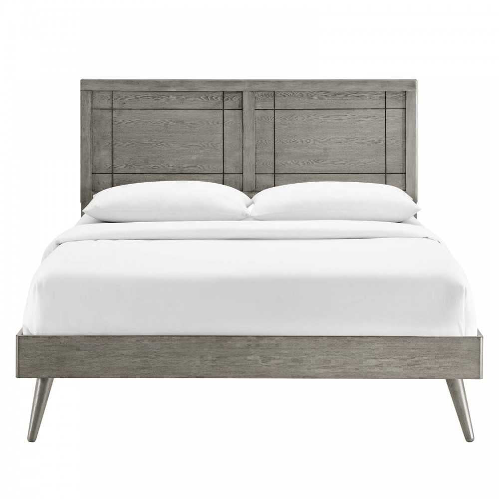 Marlee Full Wood Platform Bed With Splayed Legs, Gray