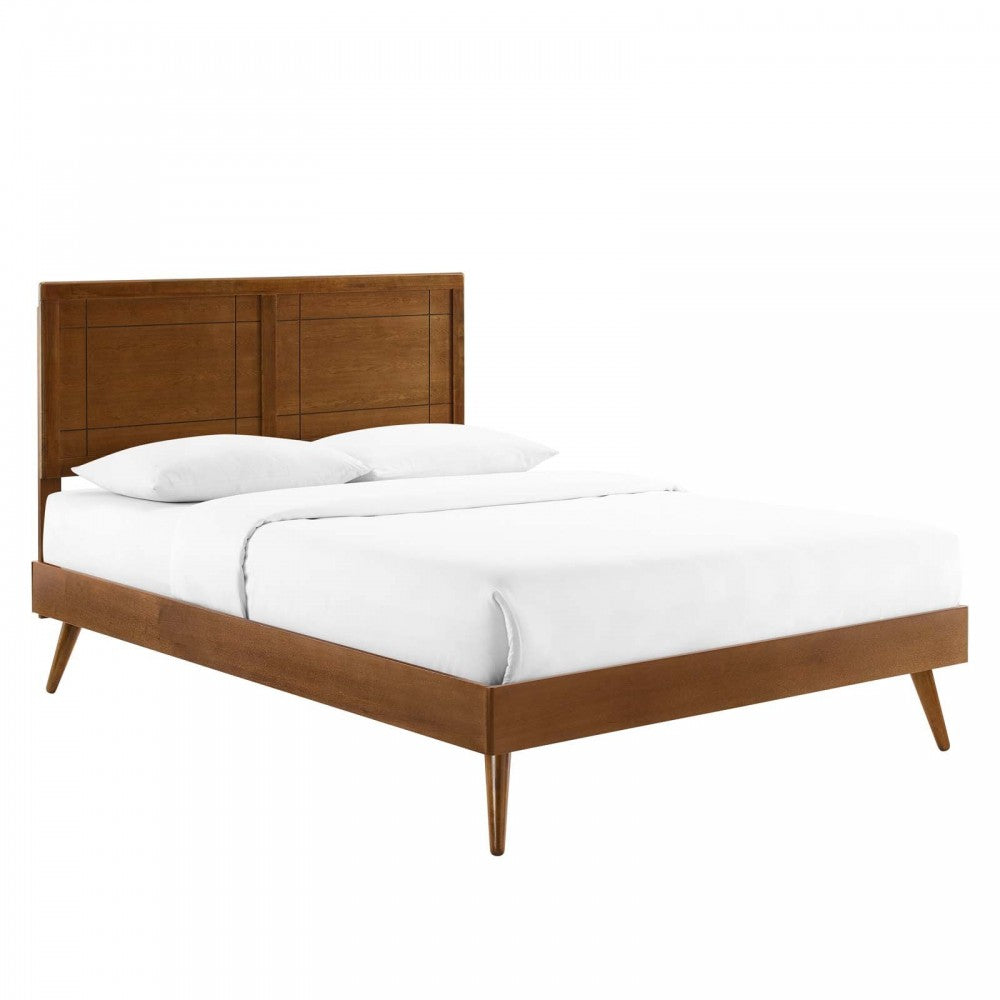 Marlee Full Wood Platform Bed With Splayed Legs, Walnut