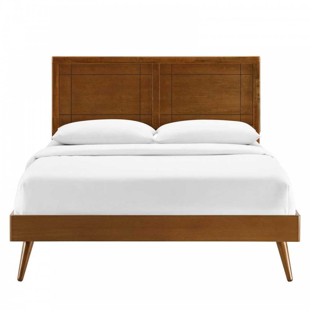 Marlee Full Wood Platform Bed With Splayed Legs, Walnut