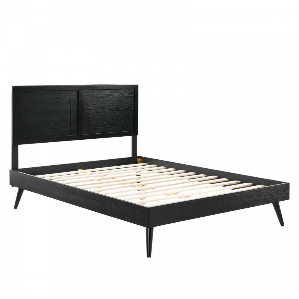 Marlee Full Wood Platform Bed With Splayed Legs, Black