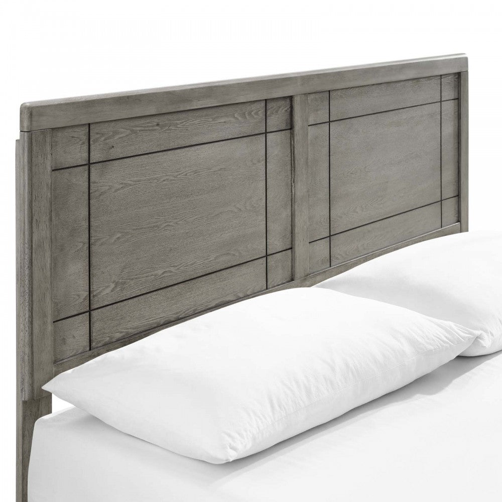 Marlee King Wood Platform Bed With Angular Frame, Gray