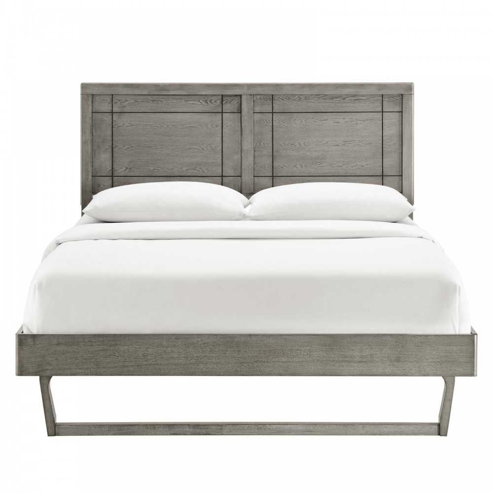 Marlee King Wood Platform Bed With Angular Frame, Gray