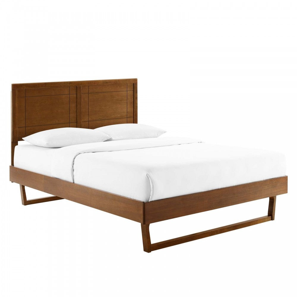 Marlee King Wood Platform Bed With Angular Frame, Walnut