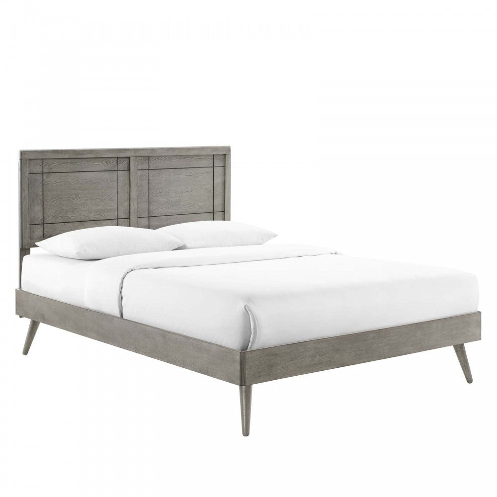 Marlee King Wood Platform Bed With Splayed Legs, Gray