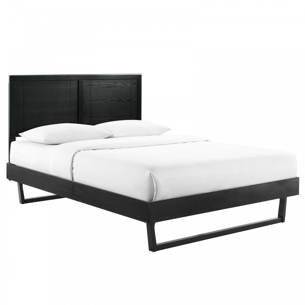 Marlee Queen Wood Platform Bed With Angular Frame, Black