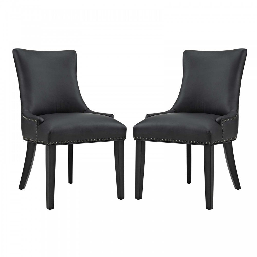 Marquis Dining Chair Faux Leather Set of 2, Black