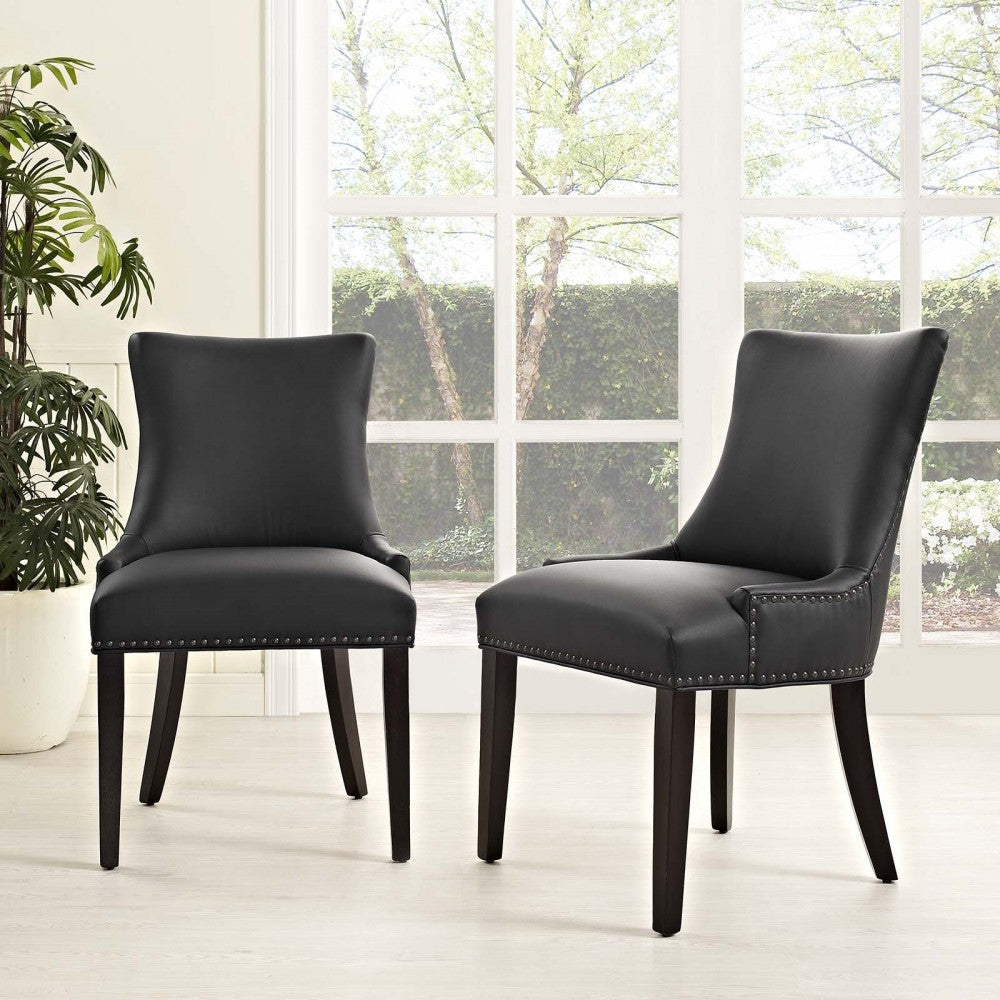 Marquis Dining Chair Faux Leather Set of 2, Black