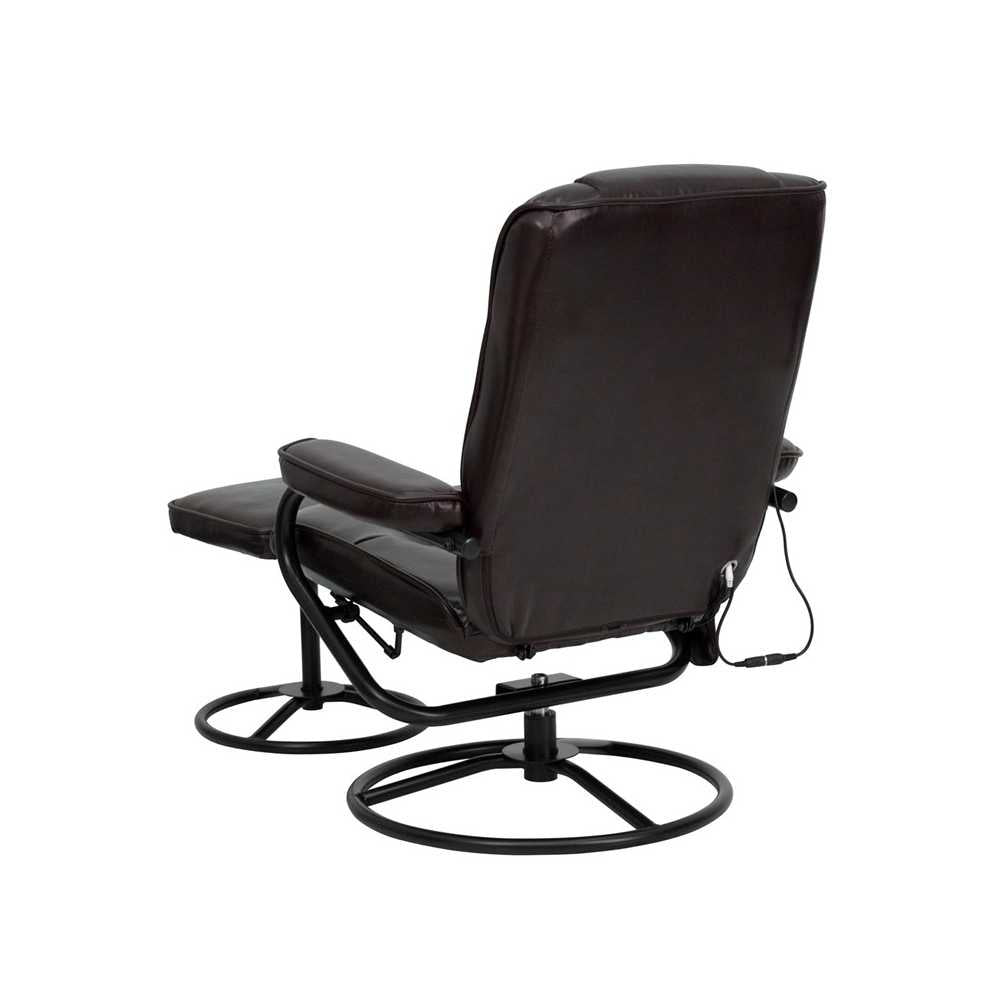 Massaging Multi-Position Recliner and Ottoman with Metal Bases in Brown LeatherSoft