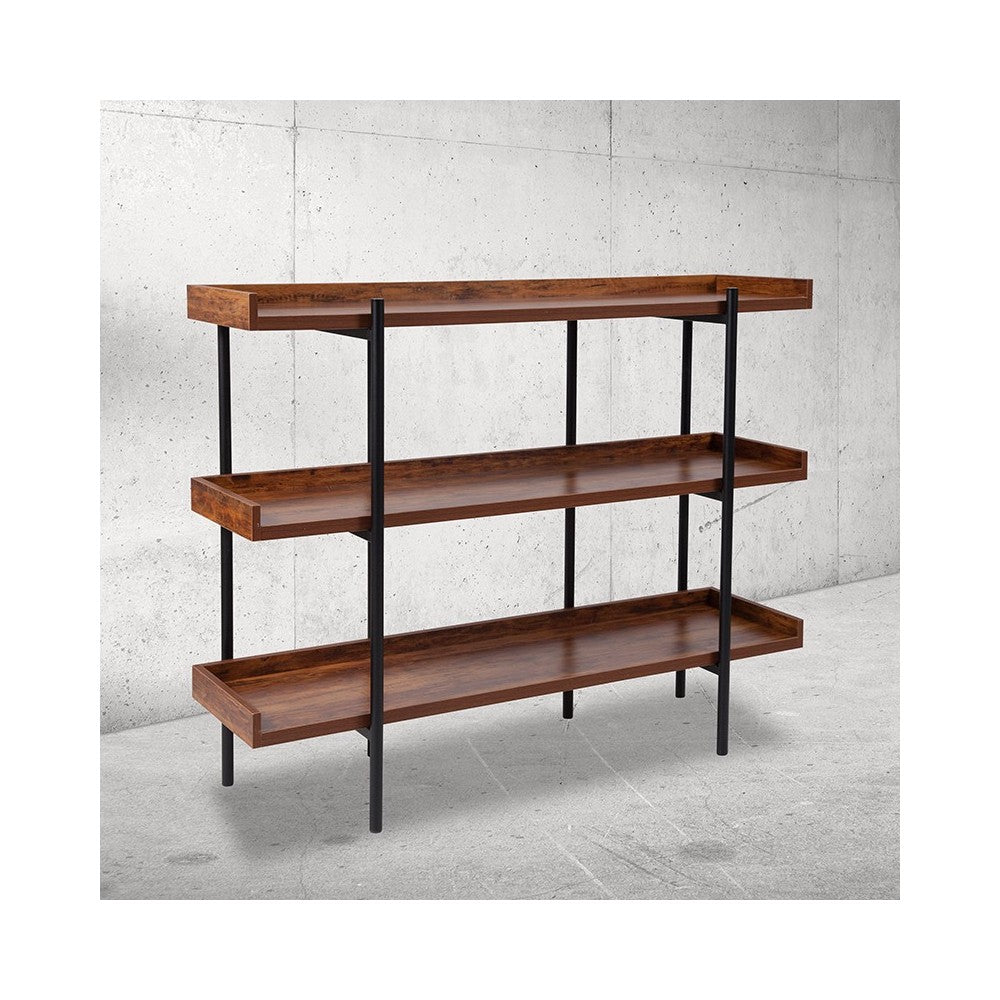 Mayfair 3 Shelf 35"H Storage Display Unit Bookcase with Black Metal Frame in Rustic Wood Grain Finish