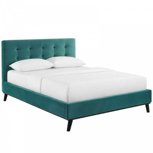 McKenzie Queen Biscuit Tufted Performance Velvet Platform Bed, Teal