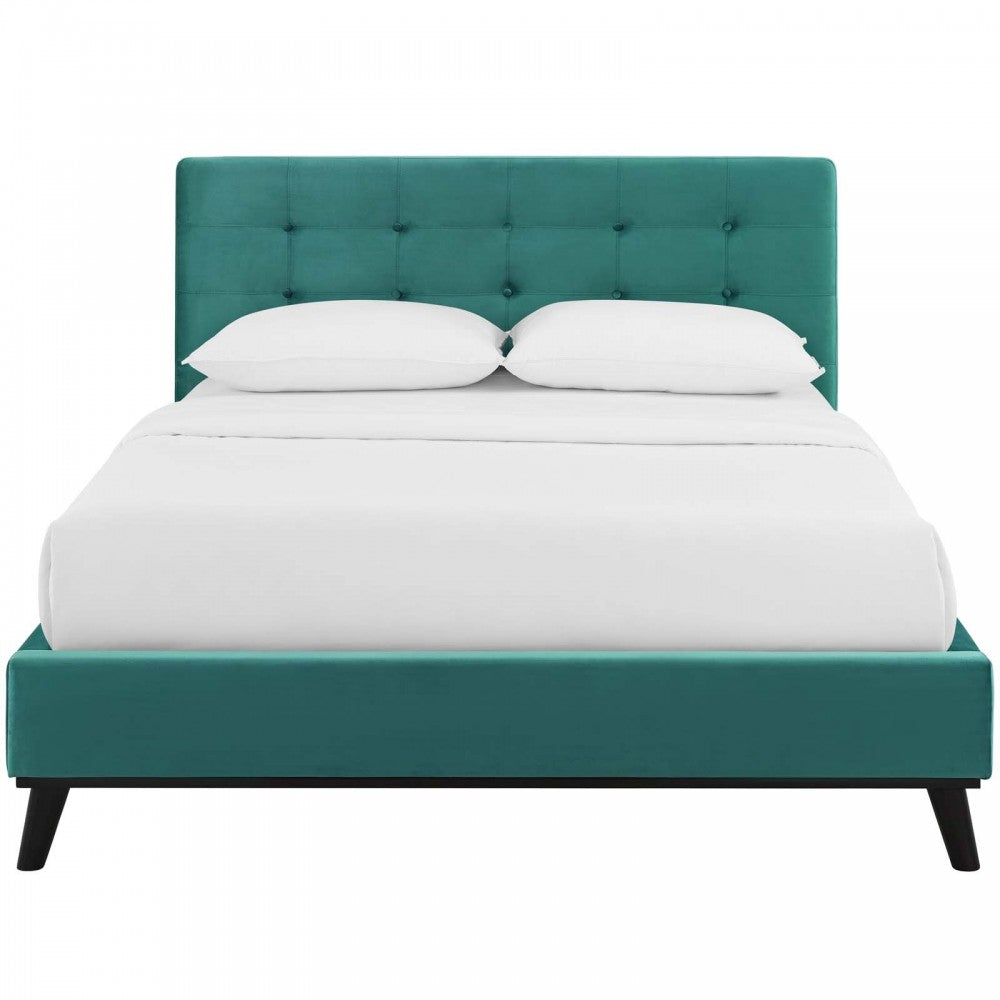 McKenzie Queen Biscuit Tufted Performance Velvet Platform Bed, Teal