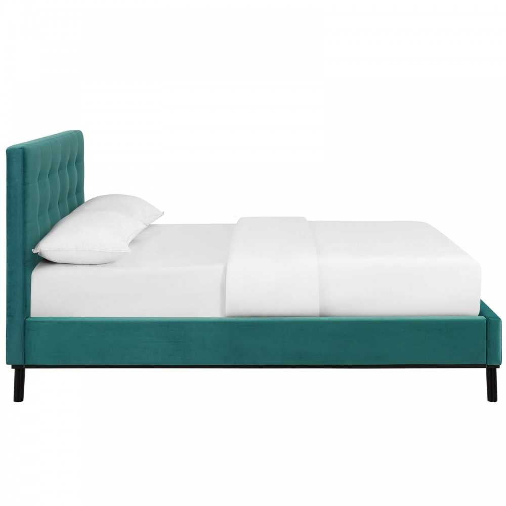McKenzie Queen Biscuit Tufted Performance Velvet Platform Bed, Teal
