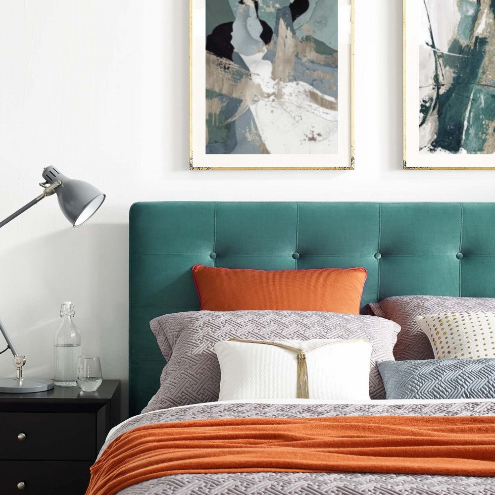 McKenzie Queen Biscuit Tufted Performance Velvet Platform Bed, Teal