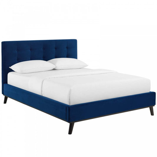 McKenzie Queen Biscuit Tufted Performance Velvet Platform Bed, Navy