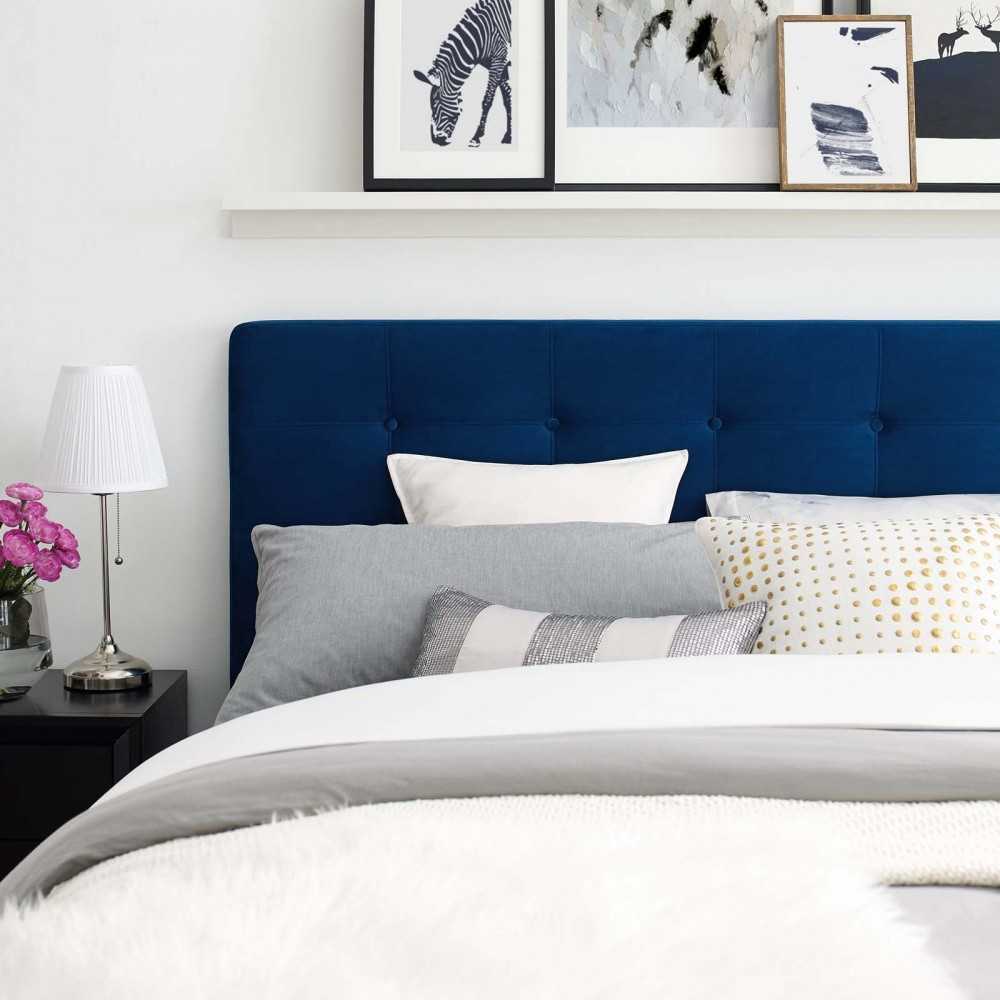 McKenzie Queen Biscuit Tufted Performance Velvet Platform Bed, Navy