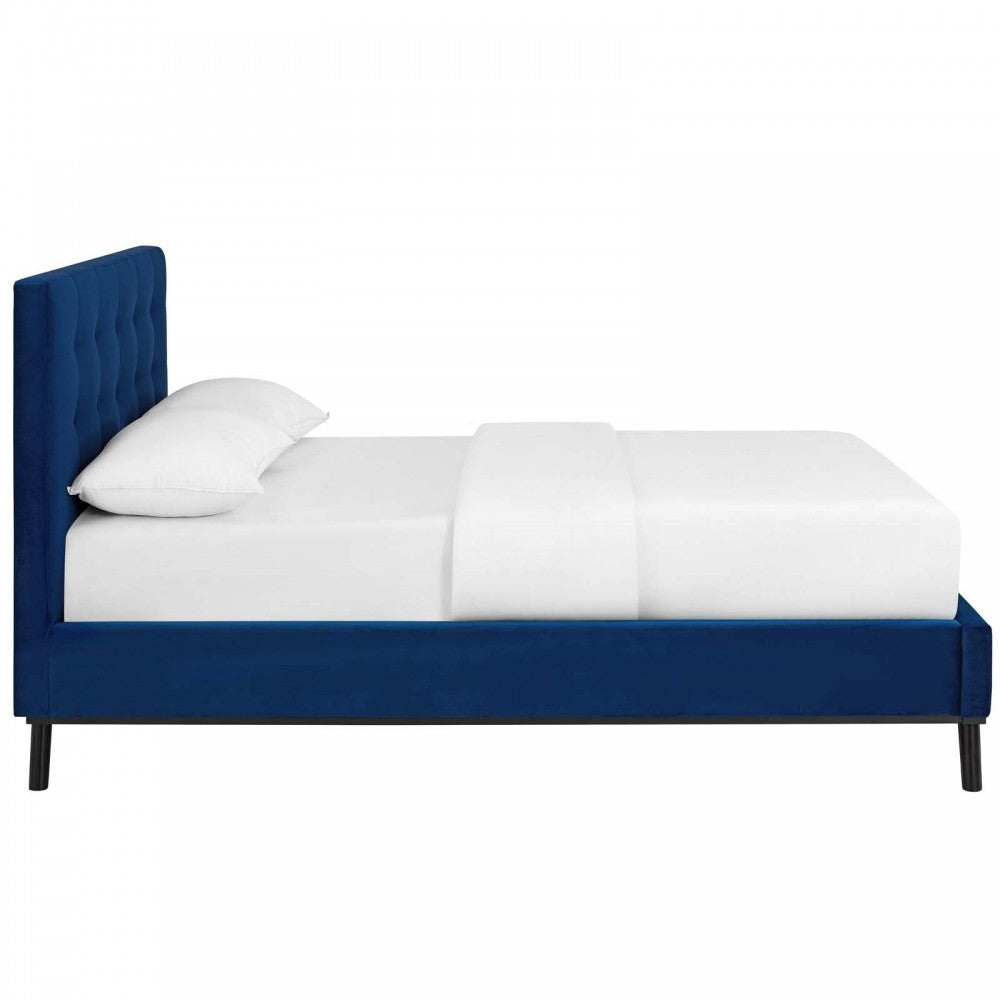 McKenzie Queen Biscuit Tufted Performance Velvet Platform Bed, Navy