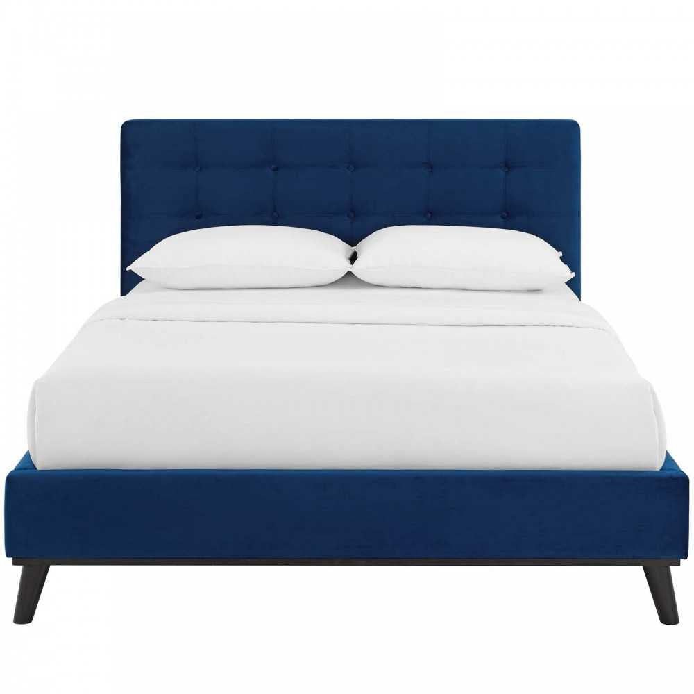 McKenzie Queen Biscuit Tufted Performance Velvet Platform Bed, Navy