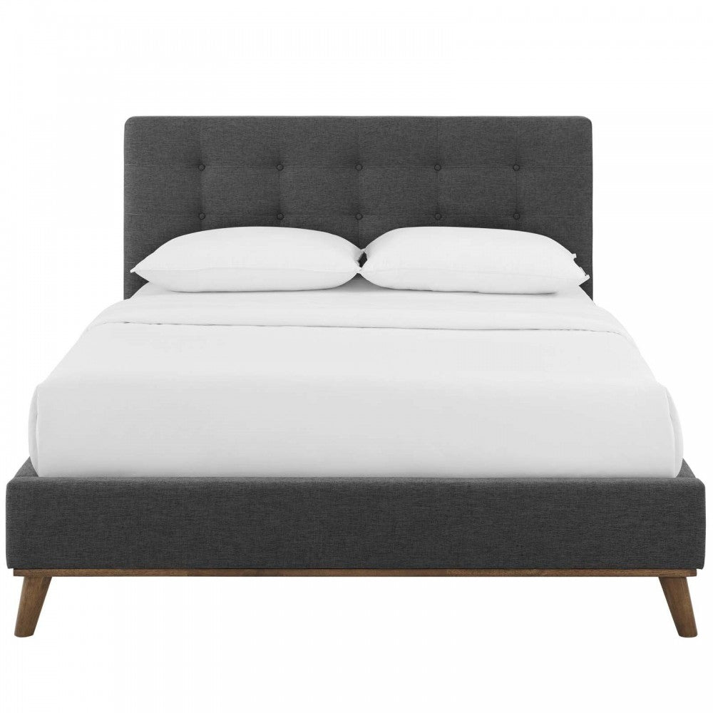 McKenzie Queen Biscuit Tufted Upholstered Fabric Platform Bed, Gray