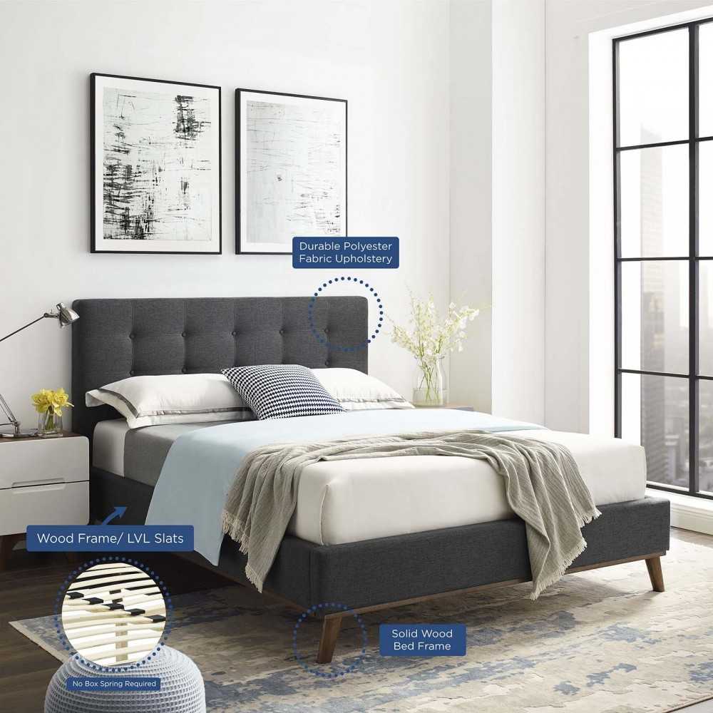 McKenzie Queen Biscuit Tufted Upholstered Fabric Platform Bed, Gray