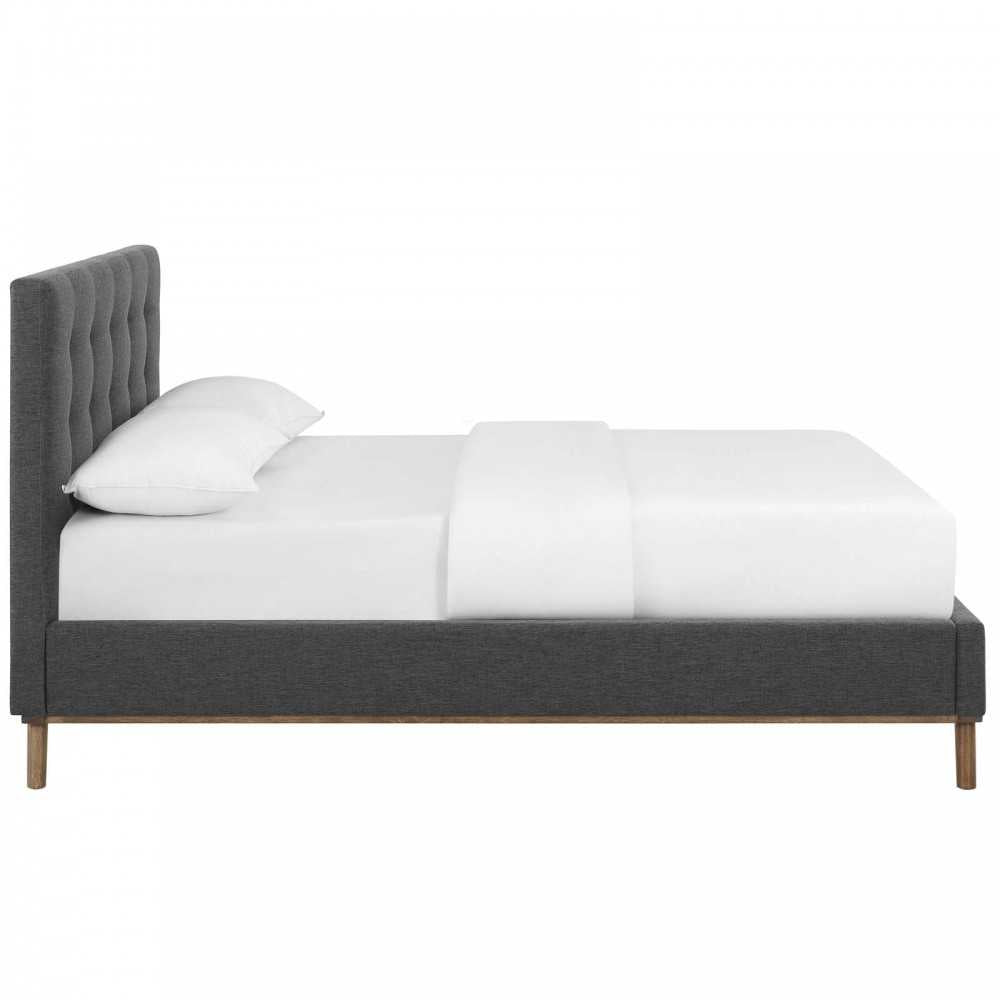 McKenzie Queen Biscuit Tufted Upholstered Fabric Platform Bed, Gray