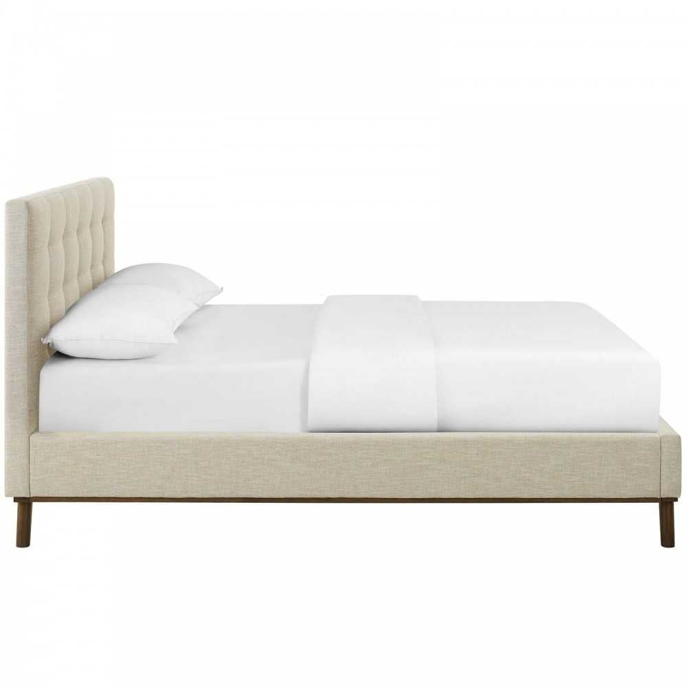 McKenzie Queen Biscuit Tufted Upholstered Fabric Platform Bed, Beige