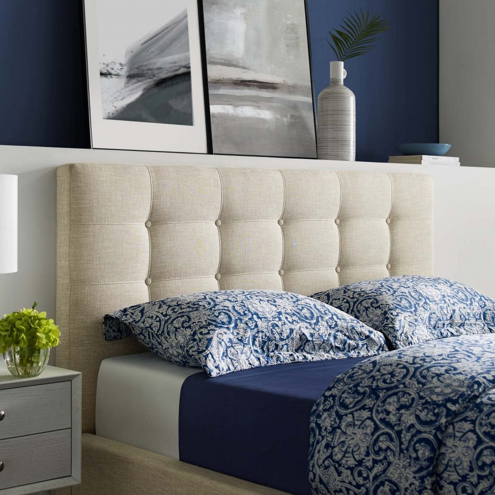 McKenzie Queen Biscuit Tufted Upholstered Fabric Platform Bed, Beige