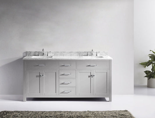 Caroline 72" Double Bath Vanity, Cashmere Gray, Marble Top and Square Sink