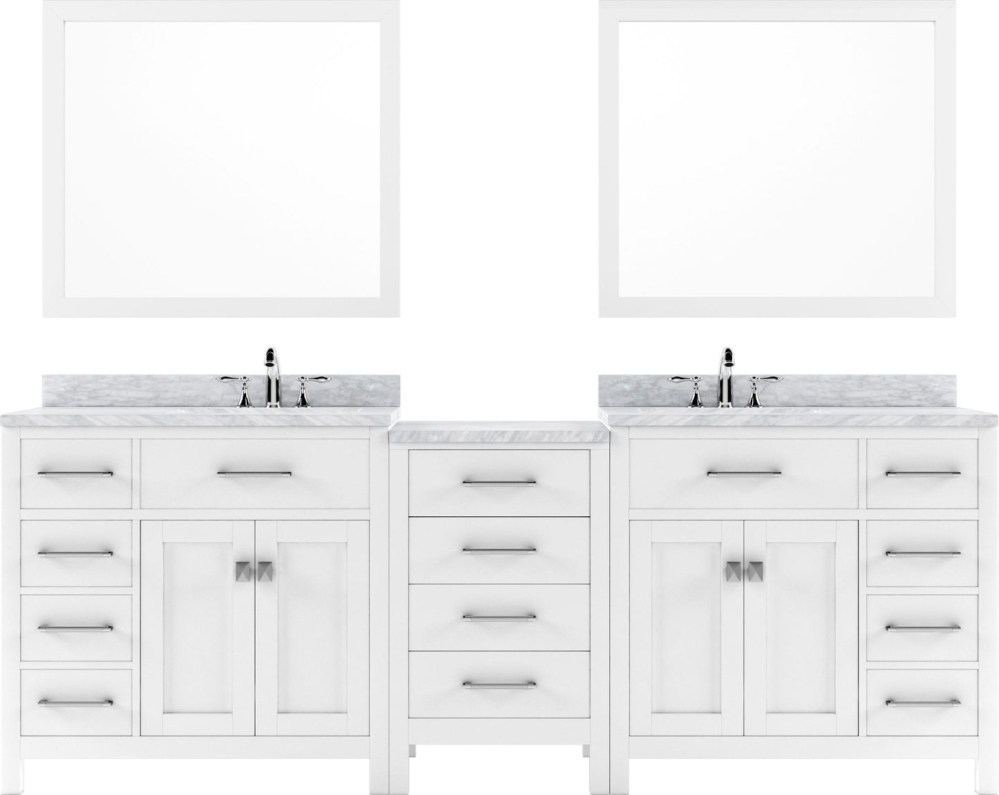 Virtu USA- Caroline Parkway 93" Double Square Sink Marble Top Vanity in White with Mirrors