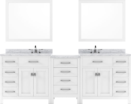 Virtu USA- Caroline Parkway 93" Double Square Sink Marble Top Vanity in White with Mirrors