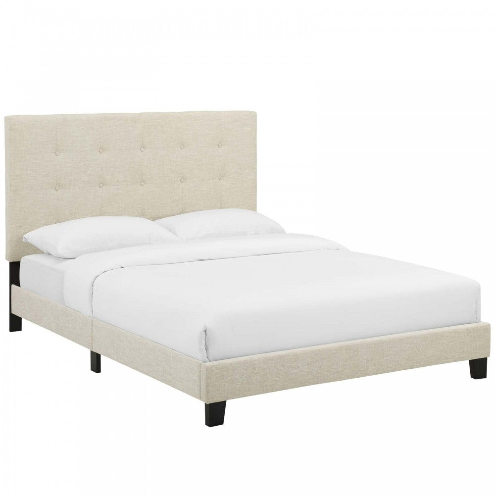 Melanie Full Tufted Button Upholstered Fabric Platform Bed, Beige